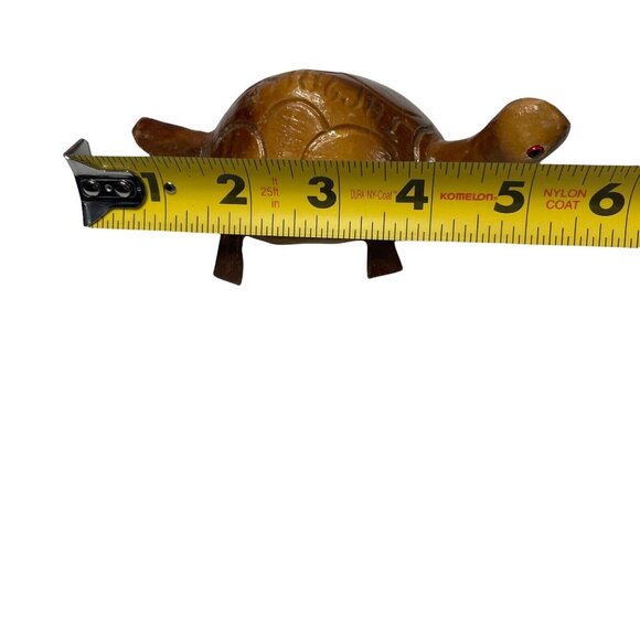 Hand Carved Wooden Turtle with Beaded Eyes Jamaica Souvenir 5" L x 3 W x 1.5" H - Picture 6 of 7